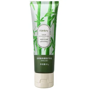 Detailed view of Hankey natural forest scented hand cream tube, 80g moisturizing skin care.