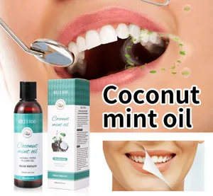 Coconut mint oil mouthwash for fresh breath and teeth pulling, 200ml daily oral care detail.