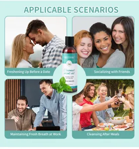 Coconut mint mouthwash oil detail showing applicable daily life use scenarios clearly.