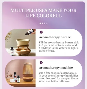 Essential oil detail showing aromatherapy burner and machine usage with clear steps.