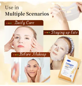 Collagen facial mask detail showcasing hydrating sheet mask usage scenarios and nourishing care.