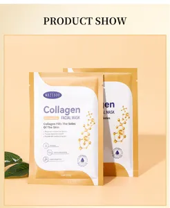 Detailed view of MEJISOO collagen facial mask packets, showcasing skincare product packaging.
