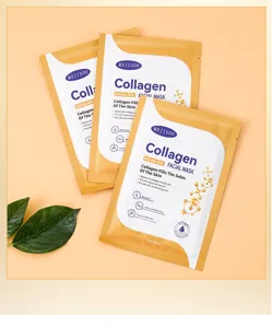 Close-up detail of MEJISOO collagen facial mask individual packet with rich moisturizing essence.