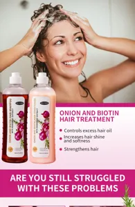 Onion biotin rosemary shampoo and conditioner detail view, 500ml hair care set for growth.