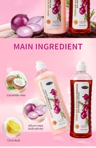 Onion biotin rosemary shampoo and conditioner detail graphic showing natural ingredients.
