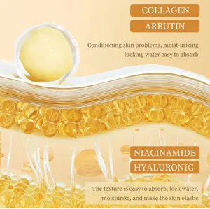 Parfümierte Bodylotion Detail zeigt Kollagen, Arbutin, Niacinamid und Hyaluronsäure Inhaltsstoffe.