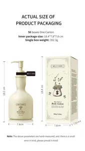 Parfümierte Bodylotion Flasche und Verpackung Karton Größe Details für Hautpflege.