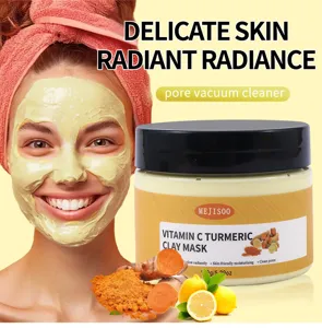 Vitamin C turmeric clay mask jar detail view, skin cleansing and glowing pore care.