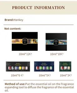 Aromatherapy essential oil set product details, showing multiple gift box variants and package sizes.
