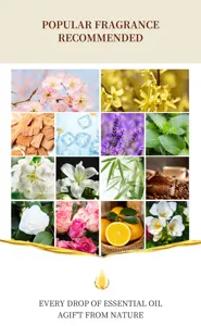 Aromatherapy essential oil fragrance notes ingredient options display detail graphic.