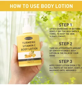 Locion corporal de curcuma y vitamina C guia de aplicacion y detalles de uso.
