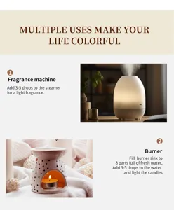 Aromatherapy essential oil set diffuser and burner with multi-use instructions for home.
