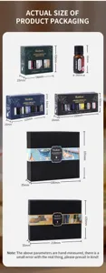 Aromatherapy essential oil gift set packaging size and dimension specification details diagram.