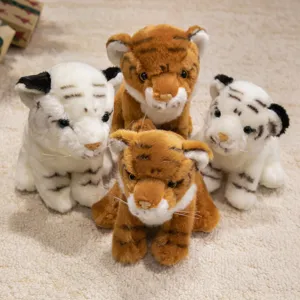 Cute simulation tiger plush toys set, including white and brown tigers for kids gift play.
