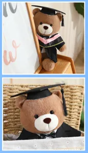 Graduation teddybeer pluche speelgoed met doktersmuts en jurk, perfect studentencadeau.