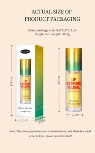 Infographie détaillée des dimensions de l'emballage d'huile repulpante à lèvres MEJISOO, volume.