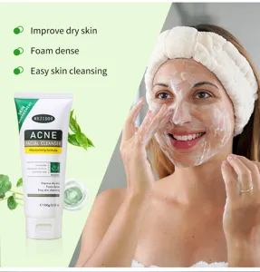 Acne facial cleanser with niacinamide and centella, moisturizing foam formula for dry skin.