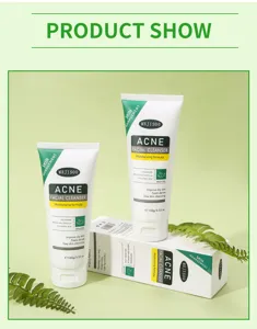 Detail view of MEJISOO acne facial cleanser, showing product packaging and texture features.