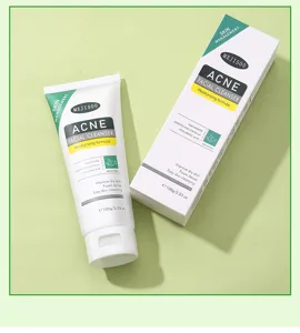 MEJISOO acne facial cleanser tube and box detail, featuring moisturizing formula ingredients.