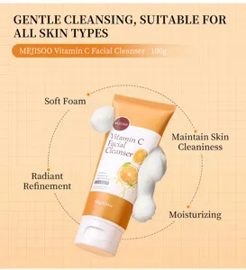 Limpiador facial vitamina C MEJISOO 100g detalle con espuma suave y beneficios para piel.