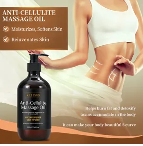 Vue détaillée d'une bouteille d'huile de massage anticellulite aux extraits naturels.