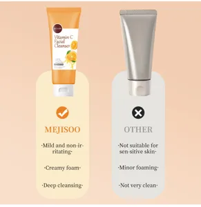 Vista detallada del limpiador facial con vitamina C con fórmula iluminadora y limpieza profunda.