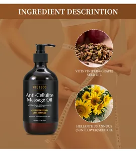 Huile de massage anticellulite 500ml aux extraits naturels pour raffermir et hydrater la peau.