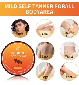 Vue détaillée du gel autobronzant intensif pour toutes les zones avec guide d'application.