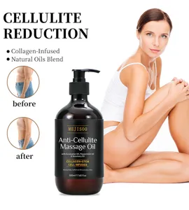 Huile de massage anticellulite au collagène et huiles végétales pour raffermir la peau.