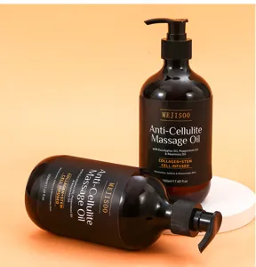 Vue détaillée de l'huile de massage anti-cellulite de 500 ml aux huiles naturelles.