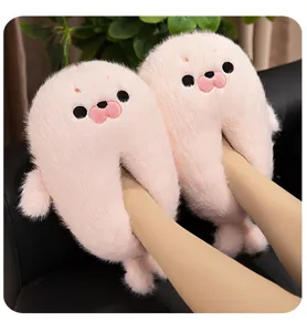 Carine pantofole in peluche a forma di foca da donna, scarpe da casa invernali calde e antiscivolo.