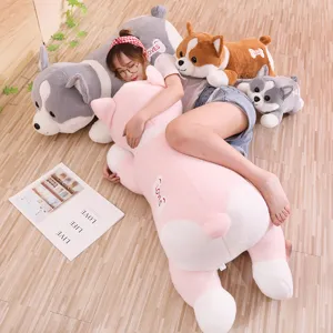 Schattige corgi husky pluche speelgoed lang kussen zachte knuffel pop slaapkussen