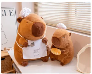 Cute giant capybara plush toy set with chef hats and aprons, soft stuffed animal gift for kids.