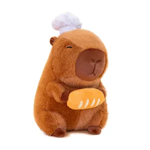 Giant Capybara plush toy with chef hat, cute stuffed animal doll for kids birthday gifts.