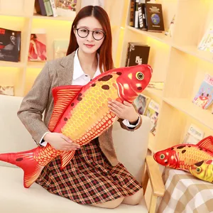 Simulation koi fish plush toy pillow, soft stuffed animal doll for home decor and gifts.