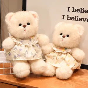 Süßer Plüsch Teddybär mit Blumenkleid weiches Kuscheltier für Kinder Geburtstagsgeschenk