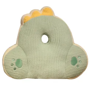 Cute dinosaur shape striped velvet lumbar pillow and nap cushion with center hole for office use.