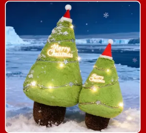 Christmas tree plush toy with LED lights and Santa hat soft holiday decoration doll gift
