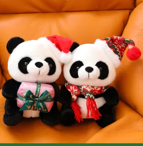 Cute Christmas panda plush toy doll, soft stuffed animal gift for kids and holiday room decor.
