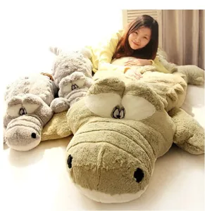 Large plush crocodile floor mat and body pillow detail view showing soft cute stuffed animal design.