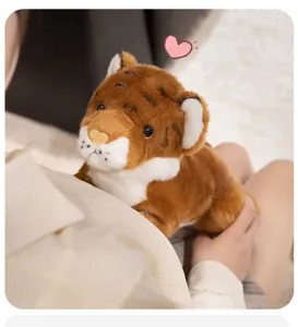Cute simulation tiger plush toy detail view, soft stuffed animal doll for kids and gifts.