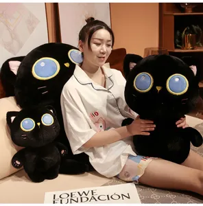 Peluche chat noir mignon japonais oreiller doux poupée en peluche pour enfants filles chambre