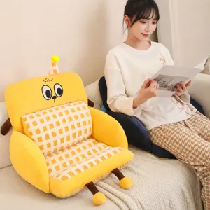 Thickened lazy floor cushion with back support, warm plush yellow seat for student study.