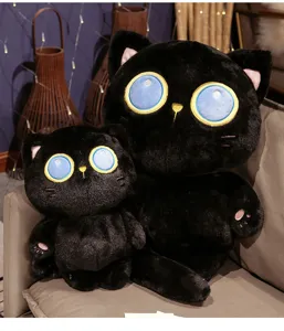 Jouet en peluche chat noir potelé style japonais jolie poupée long oreiller pour lit.
