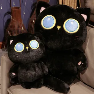 Japonais Mignon Chat Noir Gros Jouet en Peluche Poupée Doux Animaux Farcis Chaton Oreiller Mignon Compagnon de Sommeil Décoration de Chambre