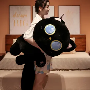 Peluche chat noir potelé japonais mignon oreiller long pour le sommeil des enfants