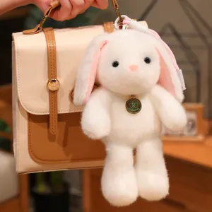 Cute white plush rabbit doll pendant, soft stuffed animal toy for girls, lovely bag hanging decor.