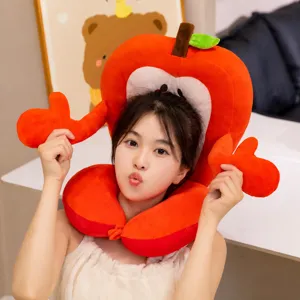 Creative Fruit Shaped Plush Nap Pillow Office U Shaped Neck Pillow Cartoon Avocado Pineapple Peach Apple Sleeping Pillow