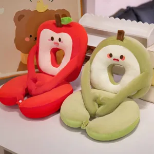 Cute fruit plush U-shaped nap pillow, creative office desk student sleep neck pillow.