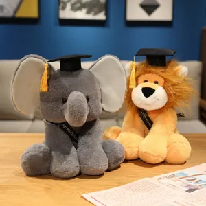 Cute graduation plush toys elephant and lion stuffed animals gift for students and graduates.